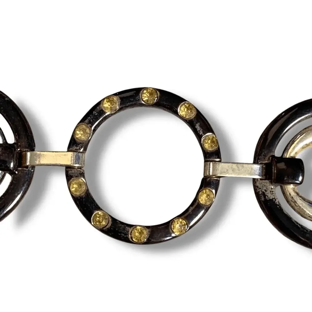 Chicos Black Gold Enamel Link Disc Chain Waist Belt Statement Accessory Boho